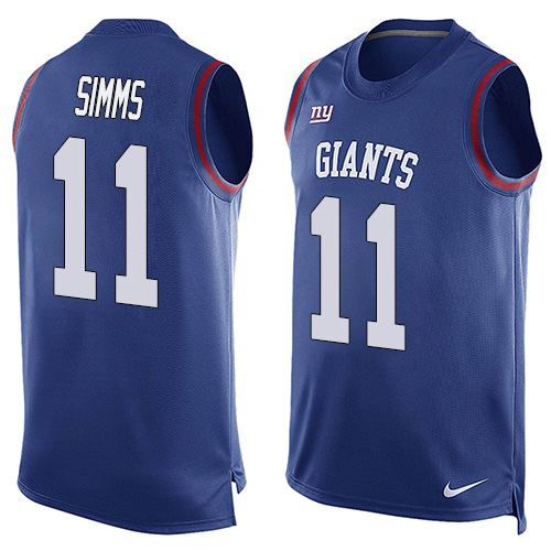 Men's Limited Phil Simms Nike Jersey Royal Blue - #11 Player Name & Number Tank Top NFL New York Giants